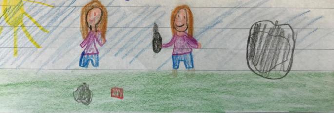 Bild zeigt Zeichnung mit Kindern, die Müll sammeln