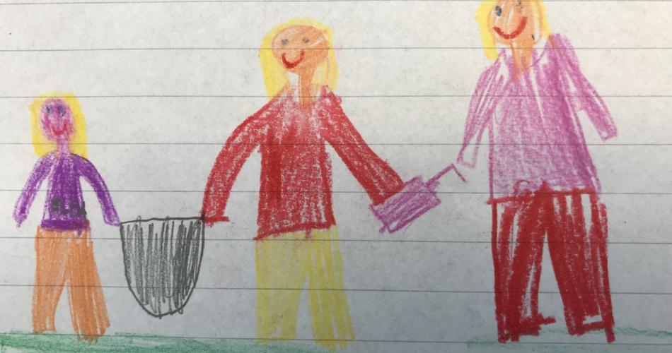 Bild zeigt Kinderzeichnung mit müllsammelnden Kindern